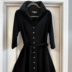 Sharagano Black Long Sleeve Dress with Gold Buttons